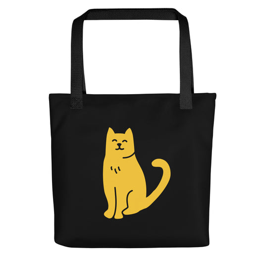 Cat Sitting Black Tote Bag