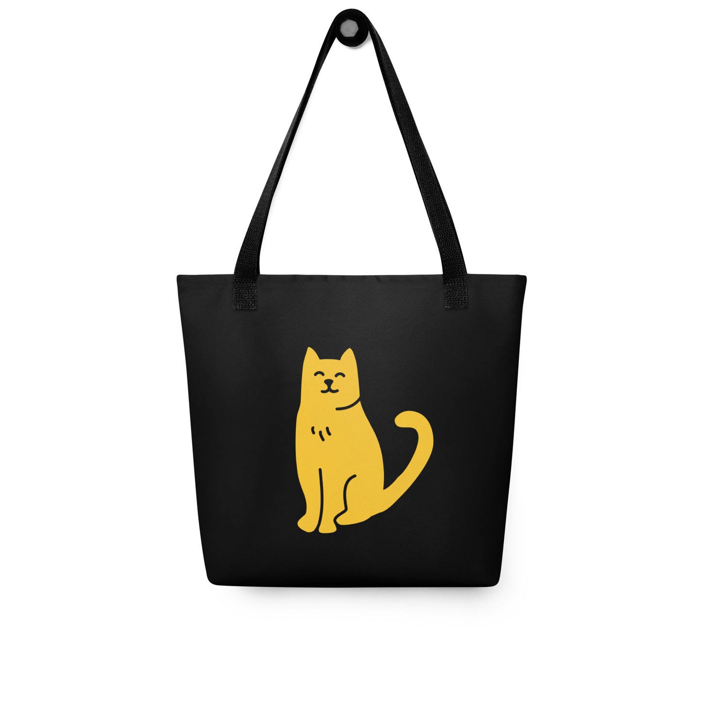 Cat Sitting Black Tote Bag