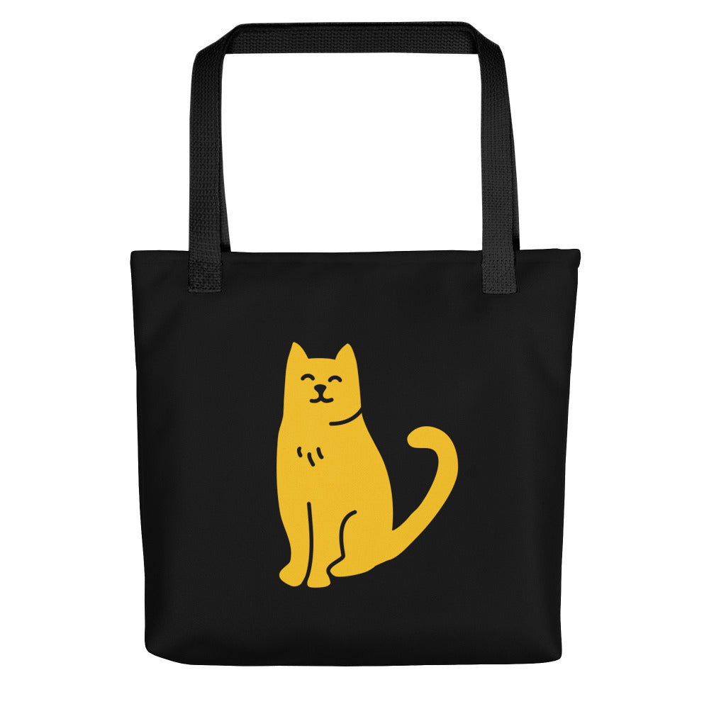 Cat Sitting Black Tote Bag