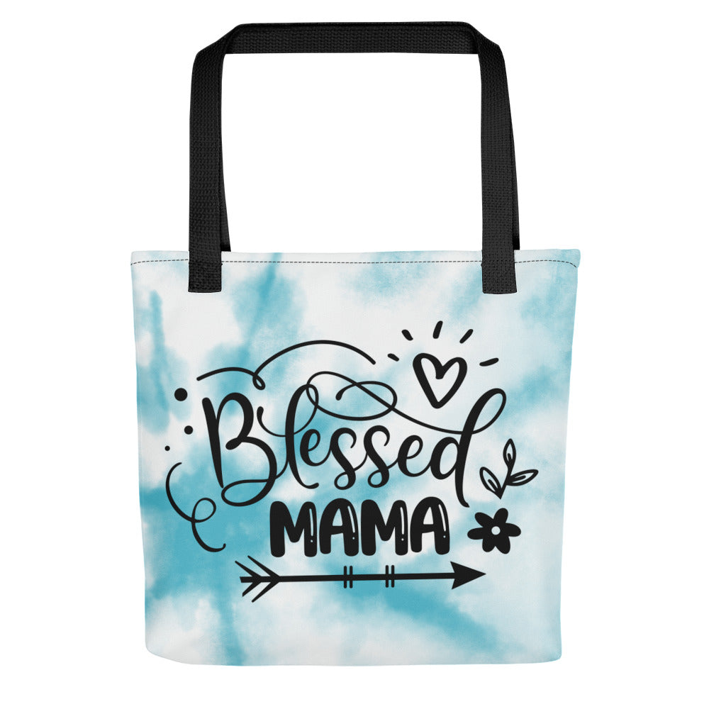 Blessed Mama Light Blue Tie Dye Tote Bag