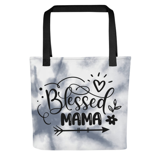 Blessed Mama Gray Tie Dye Tote Bag