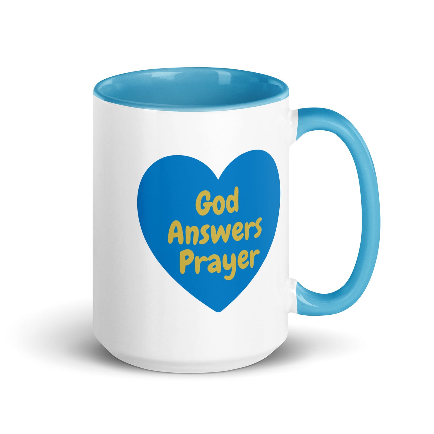 God Answers Prayer Mug with Blue Color Inside