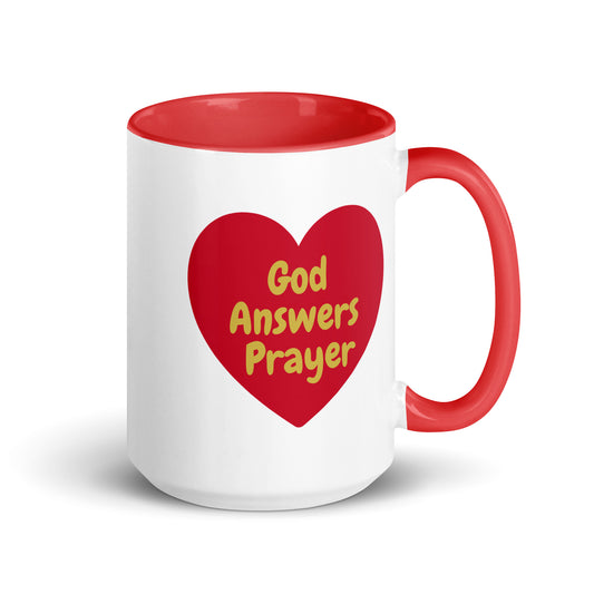 God Answers Prayer Mug with Red Color Inside