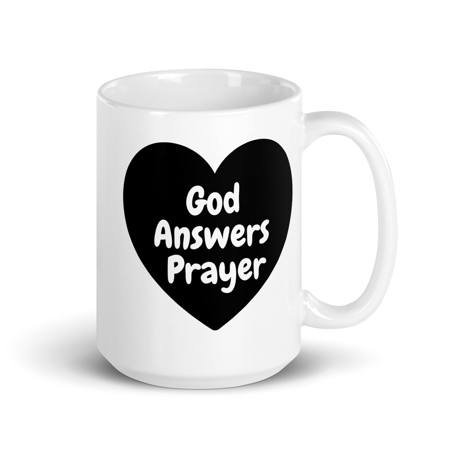 God Answers Prayer White Glossy Mug